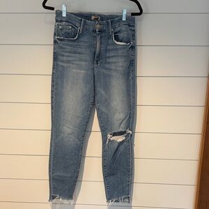 MOTHER Faded Blue Ripped Ankle Jeans